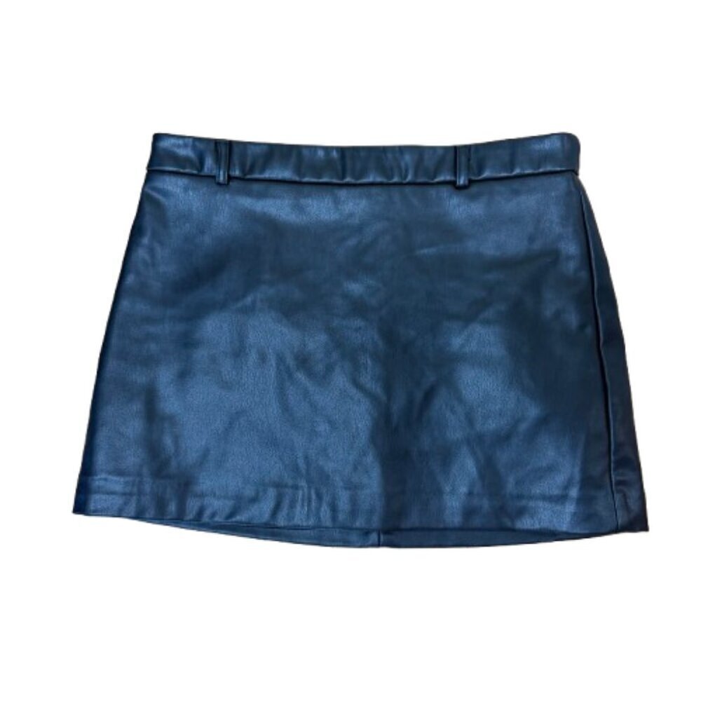 ZARA Faux Leather Lined Mini Skirt w Belt Loops Size Small Black